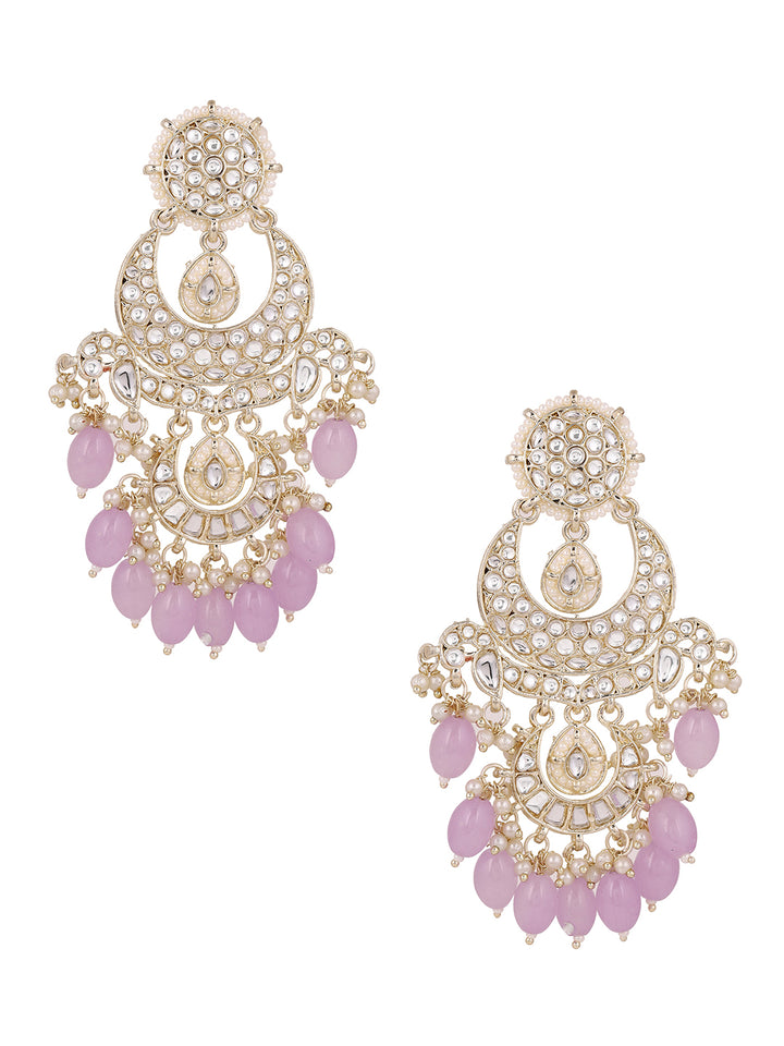 Lavender Beads Chandbali Style Pearl Kundan Gold Plated Fancy Earrings