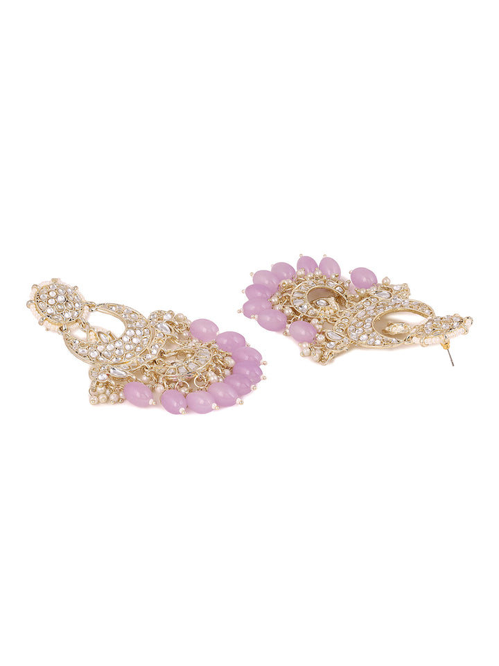 Lavender Beads Chandbali Style Pearl Kundan Gold Plated Fancy Earrings