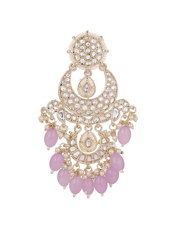 Lavender Beads Chandbali Style Pearl Kundan Gold Plated Fancy Earrings