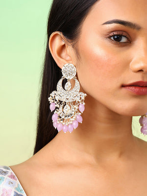 Lavender Beads Chandbali Style Pearl Kundan Gold Plated Fancy Earrings