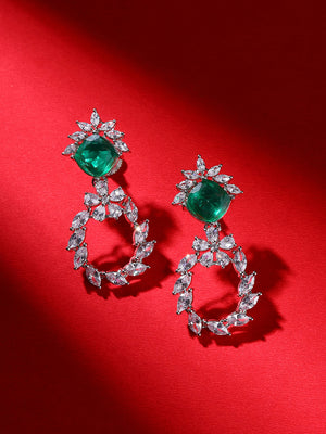 Priyaasi Fancy Floral Pink Green AD Stones Elegance Silver Plating Drop earrings
