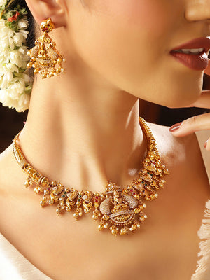 Goddess Lakshmi Twin Peacock Elegance Drop Style Earrings Jewellery Set