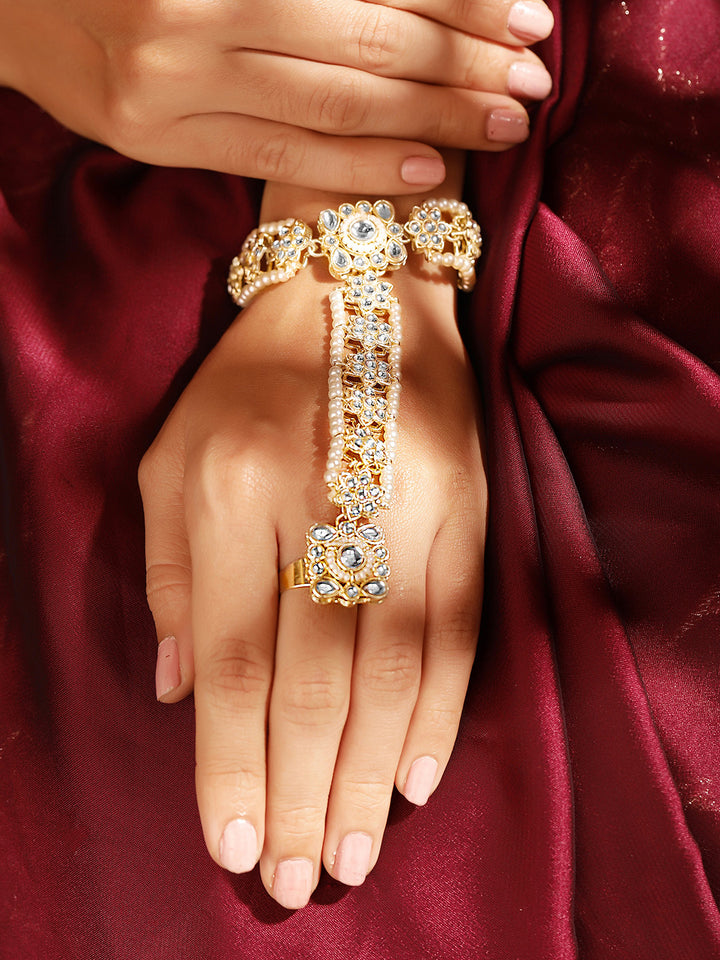Priyaasi Gold Plated Kundan Hathphool
