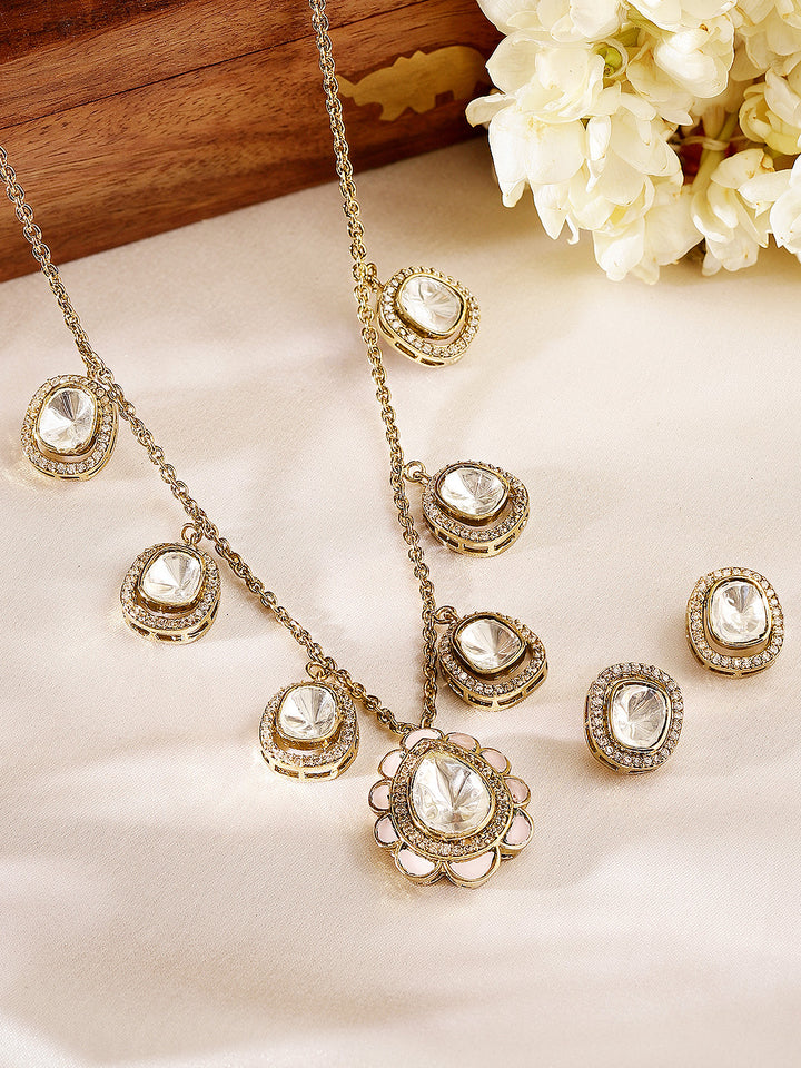 Geometric Elegance Polki Styled Pendants and Stud Earrings Jewellery Set