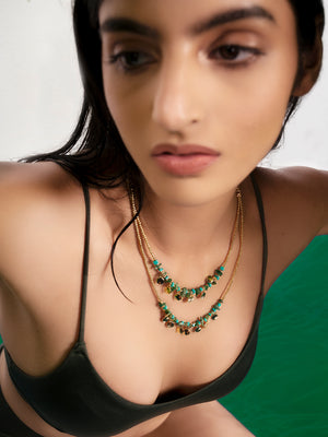 Priyaasi gold plated multi color 5 layer beaded necklace