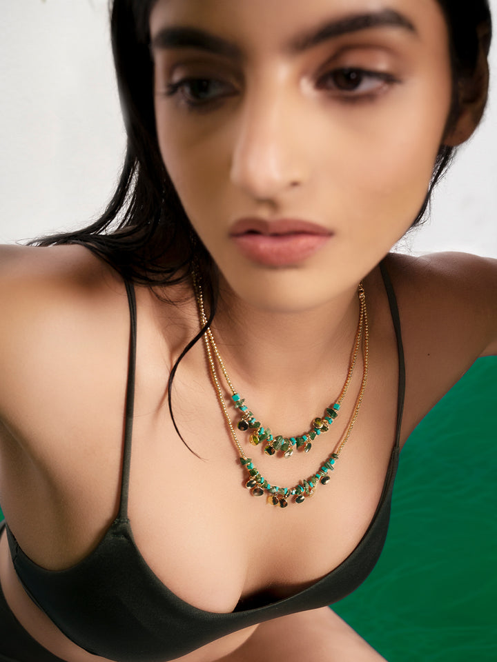 Priyaasi gold plated multi color 5 layer beaded necklace