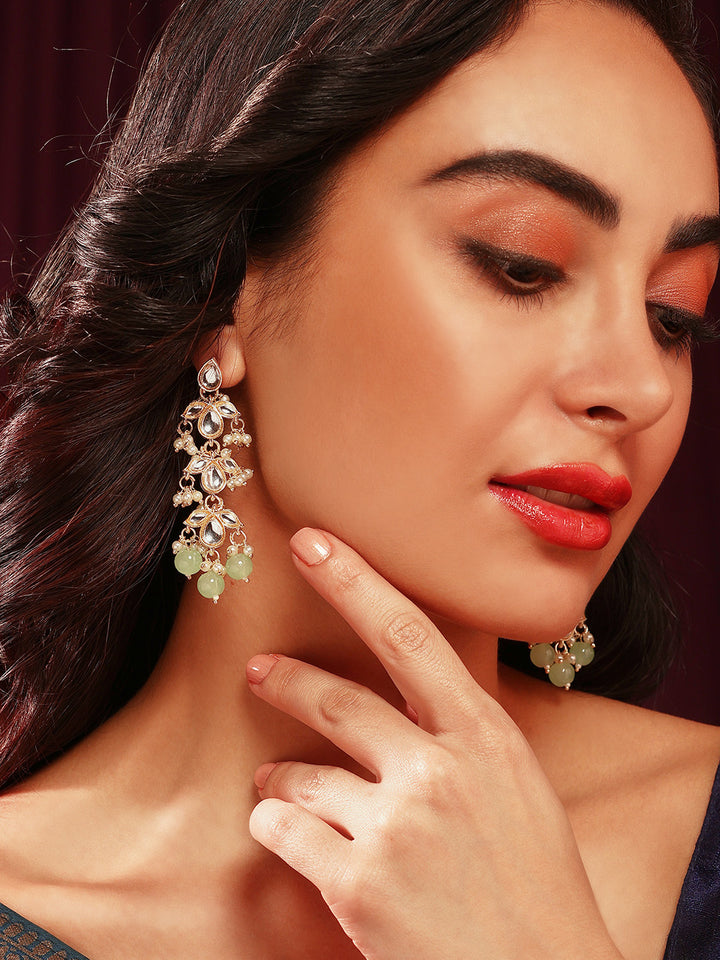 Priyaasi Floral Kundan Mini Pearls Minit Beads Drop Pattern Earrings