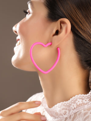 Priyaasi Pink Heart-Shaped Hoops Earrings
