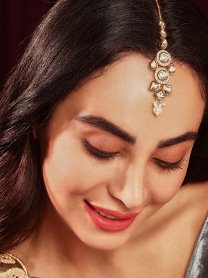 Priyaasi Elegant Gold Plated Kundan Mini Pearl Design Maangtika