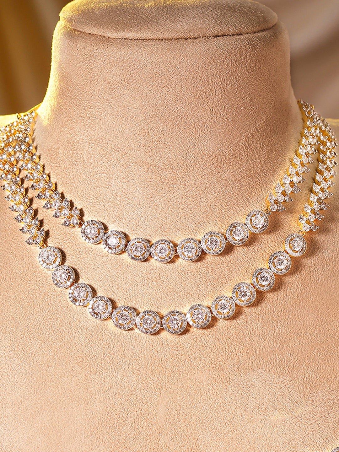 American Diamond Two Layered Gold Plated Necklace and Drop