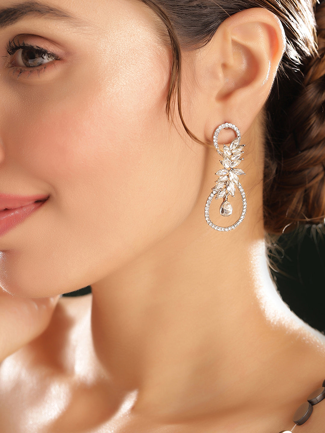Priyaasi Silver Plated Silver Crystal Drop Earrings