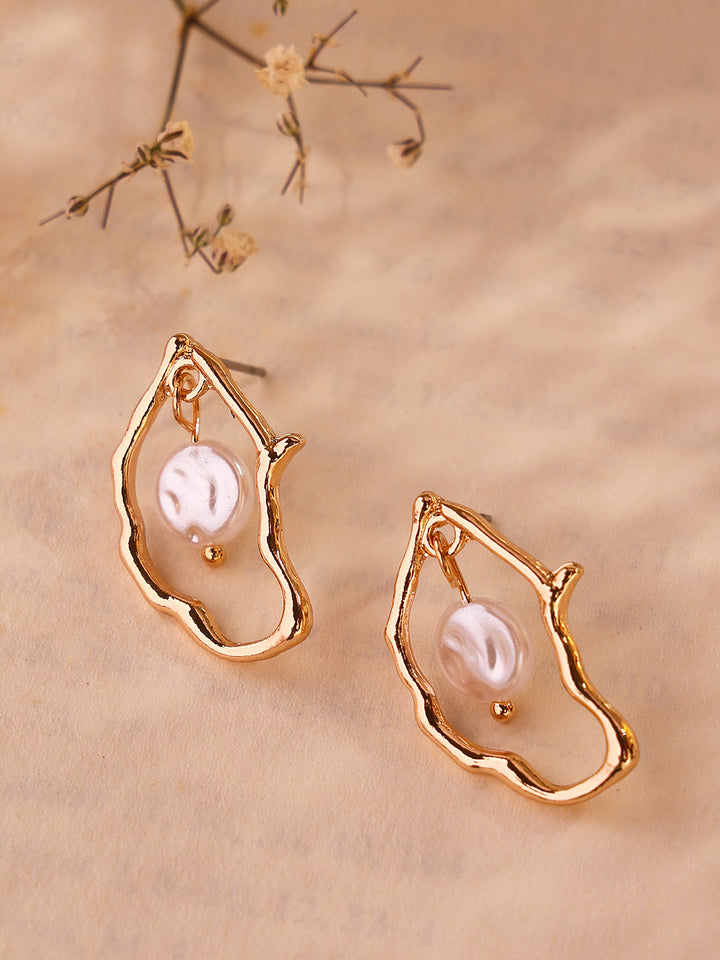 Priyaasi Swirl Metallic Shape Pearl Hanging Drop Shape Earrings