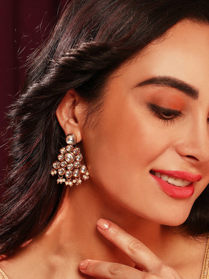 Priyaasi Flower Kundan Gold Plated Design Mini Pearls Elegant Drop Earrings