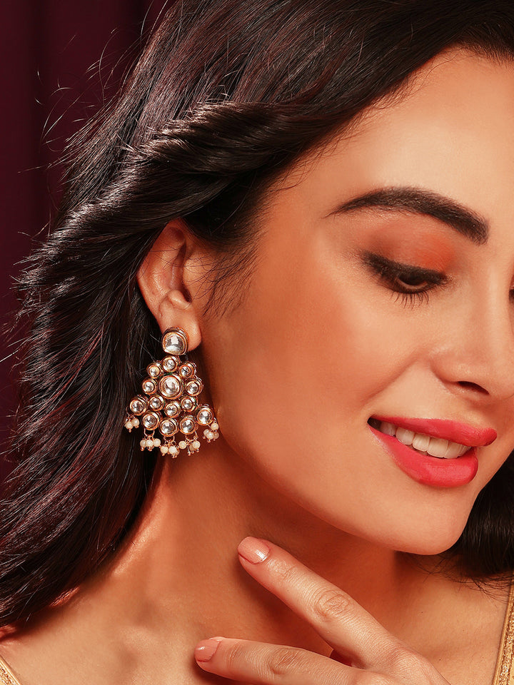 Priyaasi Flower Kundan Gold Plated Design Mini Pearls Elegant Drop Earrings