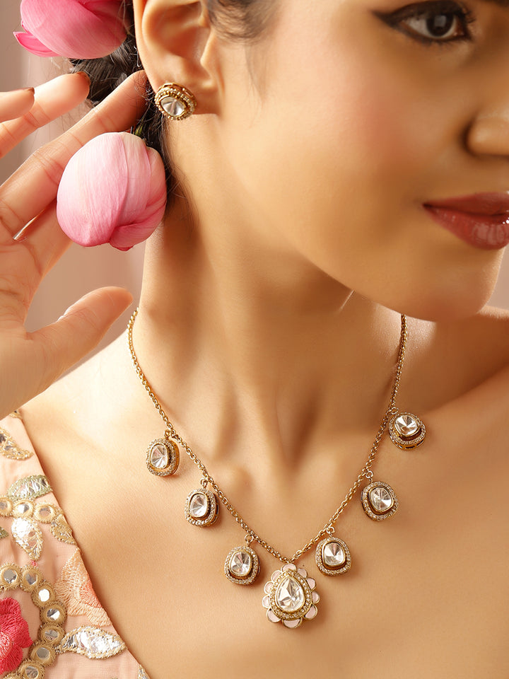 Geometric Elegance Polki Styled Pendants and Stud Earrings Jewellery Set