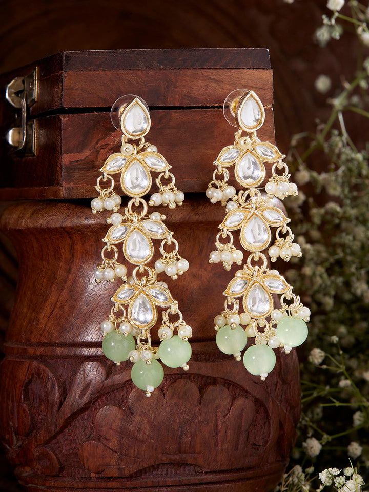 Priyaasi Floral Kundan Mini Pearls Minit Beads Drop Pattern Earrings