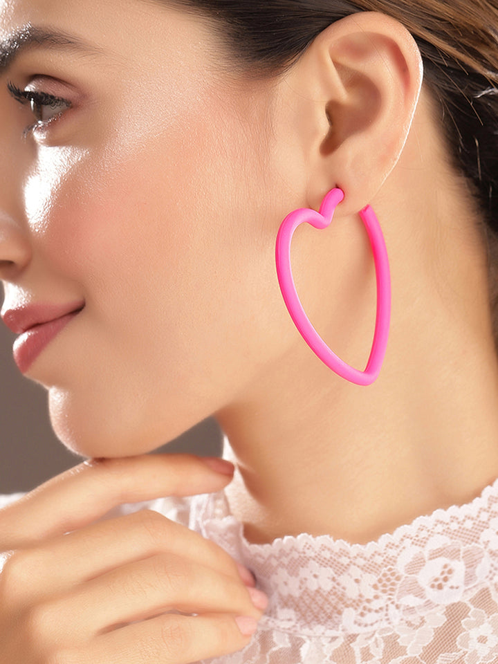 Priyaasi Pink Heart-Shaped Hoops Earrings