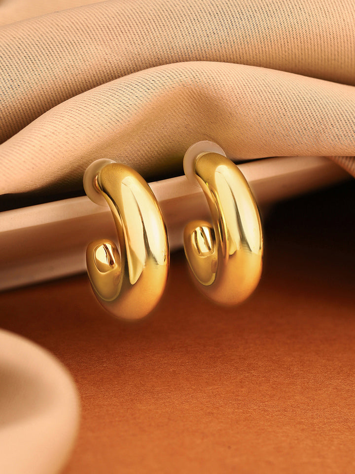 Priyaasi Gold Plated Brass Solid Hoops Earrings