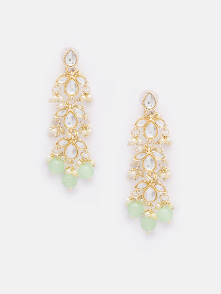 Priyaasi Floral Kundan Mini Pearls Minit Beads Drop Pattern Earrings