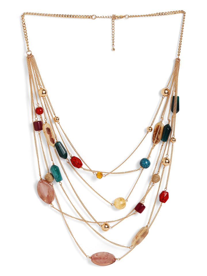 Priyaasi gold plated multi color multi layered beaded necklace