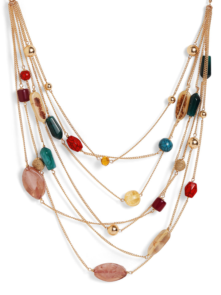 Priyaasi gold plated multi color multi layered beaded necklace
