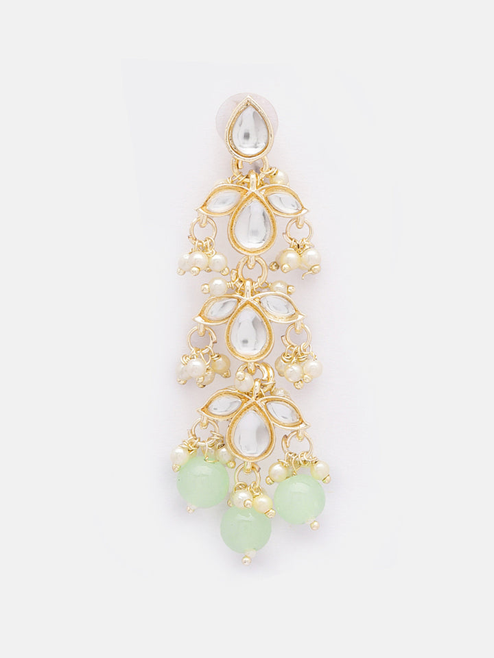 Priyaasi Floral Kundan Mini Pearls Minit Beads Drop Pattern Earrings
