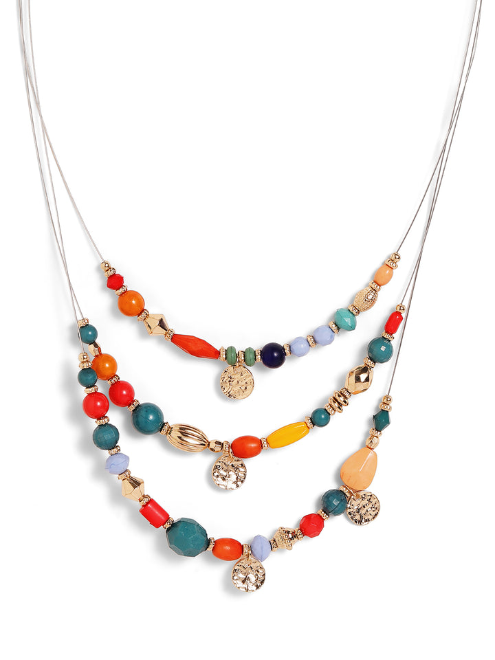 Priyaasi gold plated multi color 3 layer beaded necklace