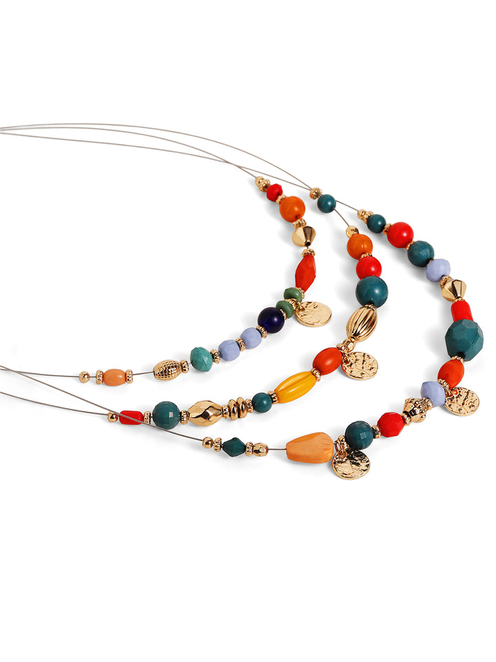 Priyaasi gold plated multi color 3 layer beaded necklace