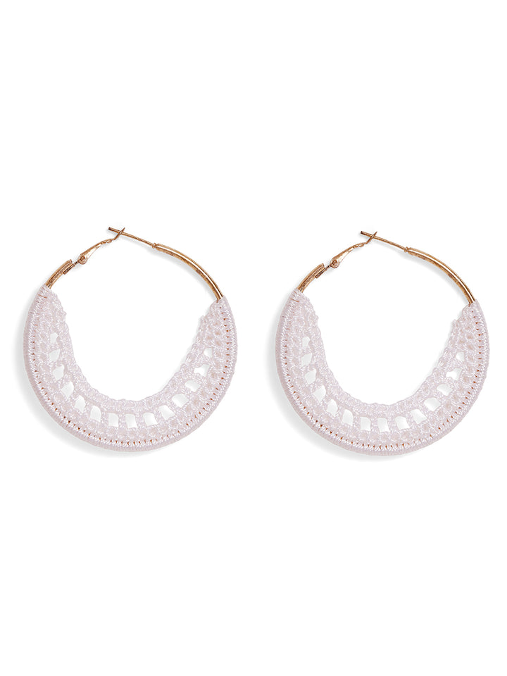 Priyaasi Silver Plated White Beaded Hoops Earrings