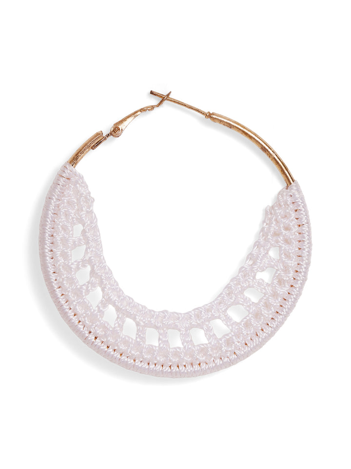 Priyaasi Silver Plated White Beaded Hoops Earrings