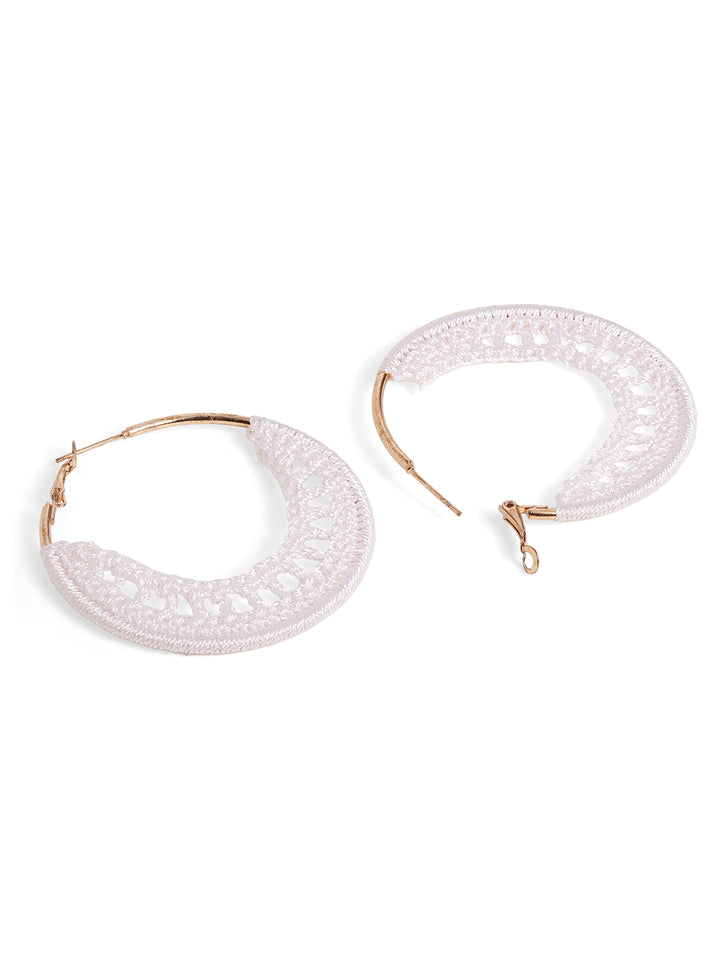Priyaasi Silver Plated White Beaded Hoops Earrings