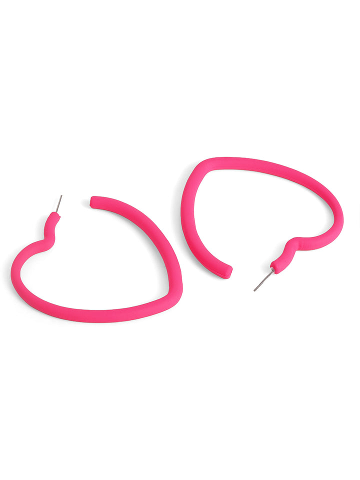 Priyaasi Pink Heart-Shaped Hoops Earrings
