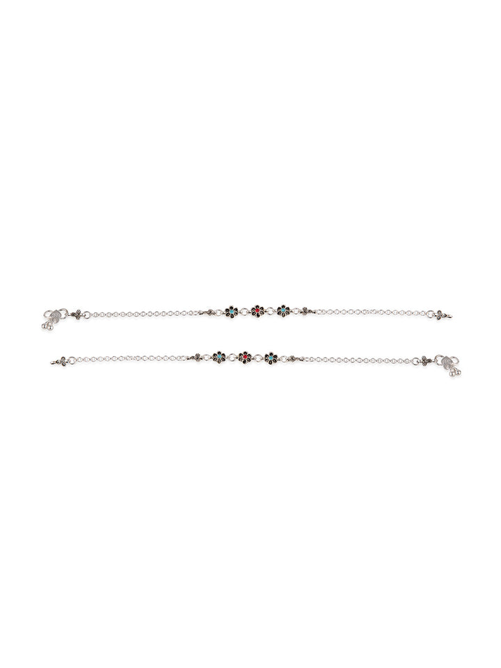 Priyaasi Silver Plated Minimal Anklet Set of 2