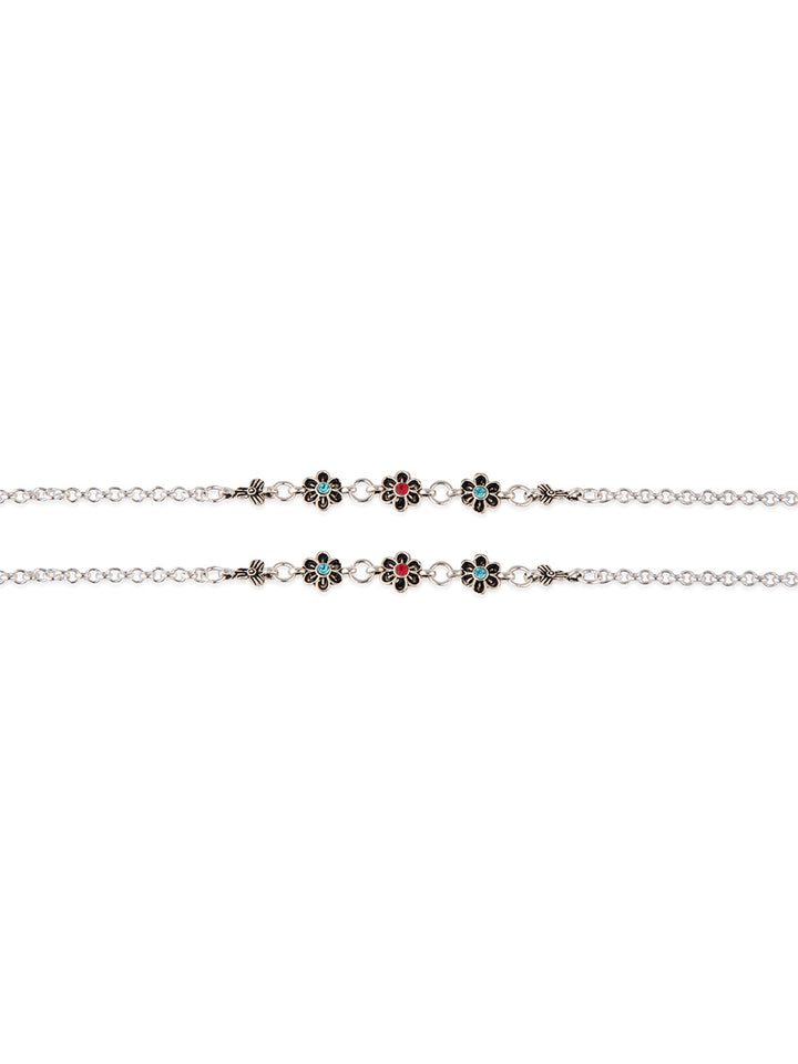 Priyaasi Silver Plated Minimal Anklet Set of 2