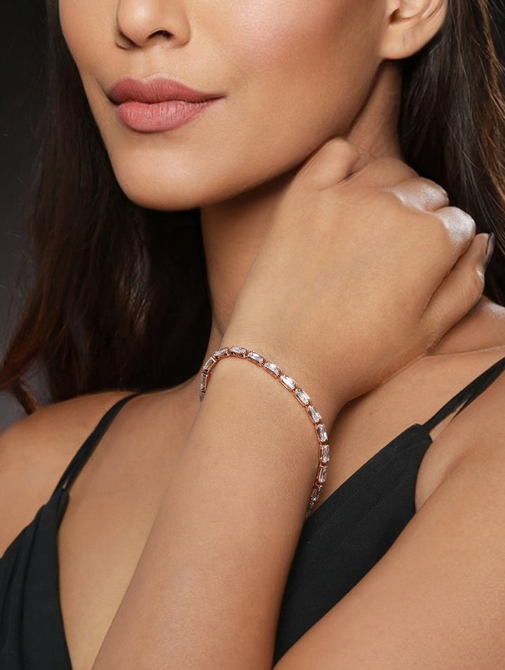 Studded Brick American Diamond Rose Gold-Plated Bracelet