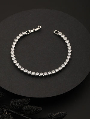 Round Link American Diamond Silver-Plated Bracelet