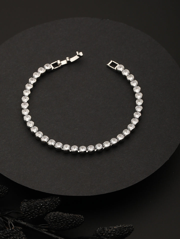 Round Link American Diamond Silver-Plated Bracelet