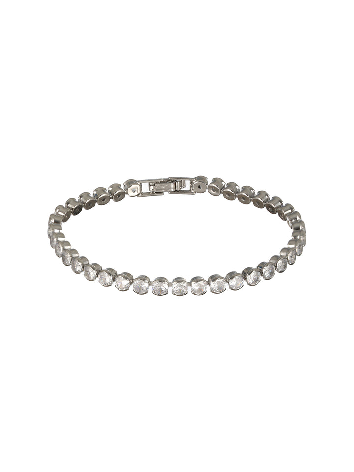 Round Link American Diamond Silver-Plated Bracelet