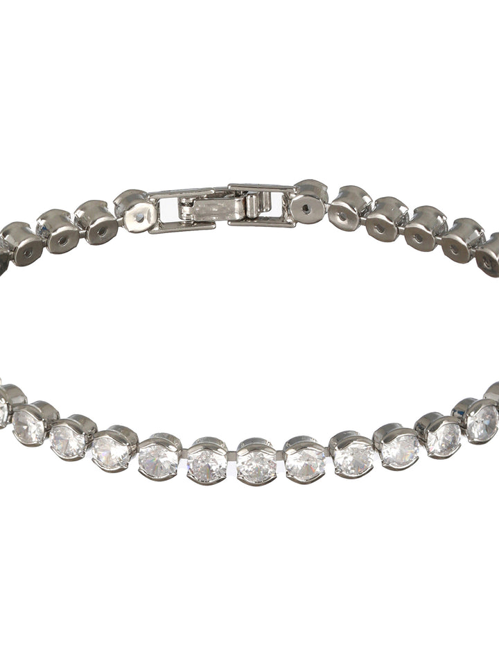 Round Link American Diamond Silver-Plated Bracelet