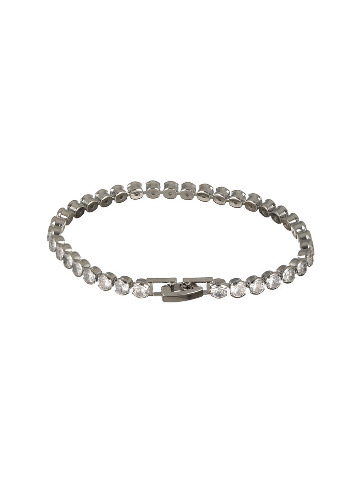 Round Link American Diamond Silver-Plated Bracelet