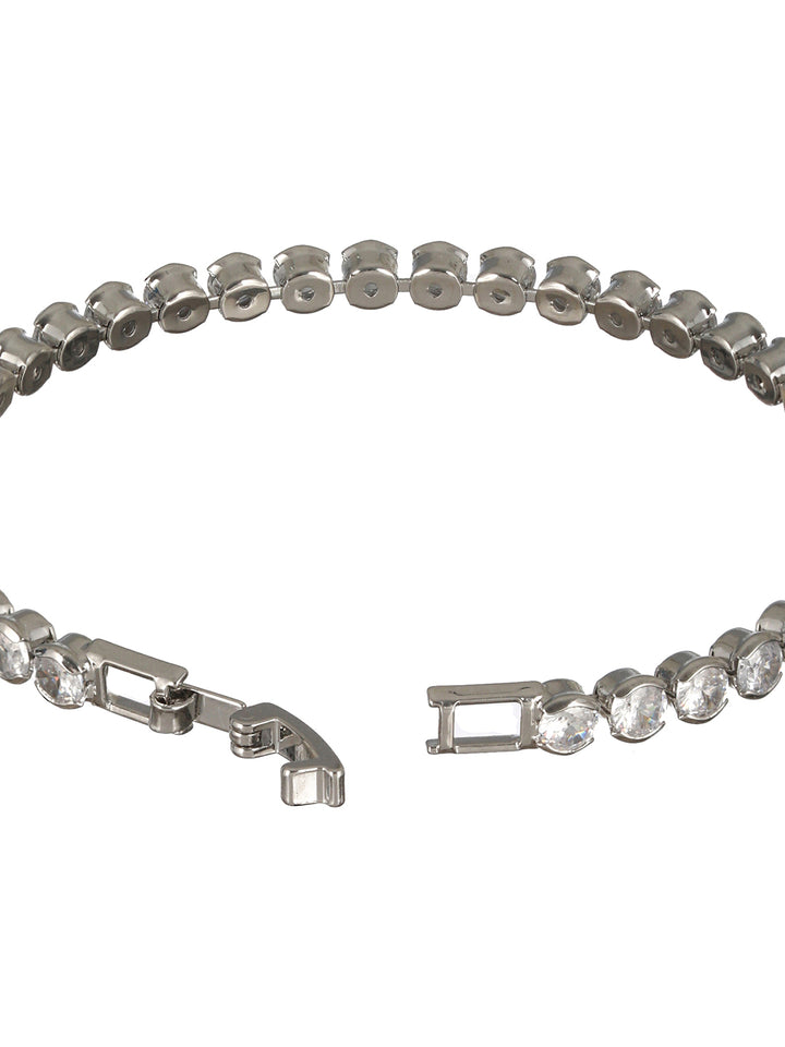 Round Link American Diamond Silver-Plated Bracelet