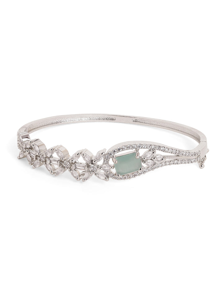 Mint Stoned AD Elegance Silver Plated Statement Bracelet
