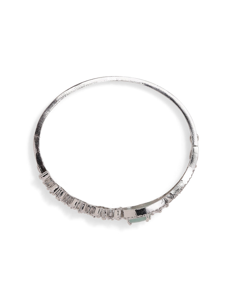 Mint Stoned AD Elegance Silver Plated Statement Bracelet