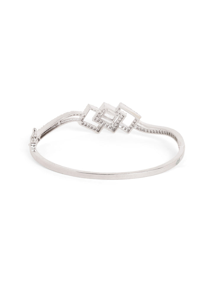 Geometry Pattern White Stoned AD Elegance Silver Plated Bracelet