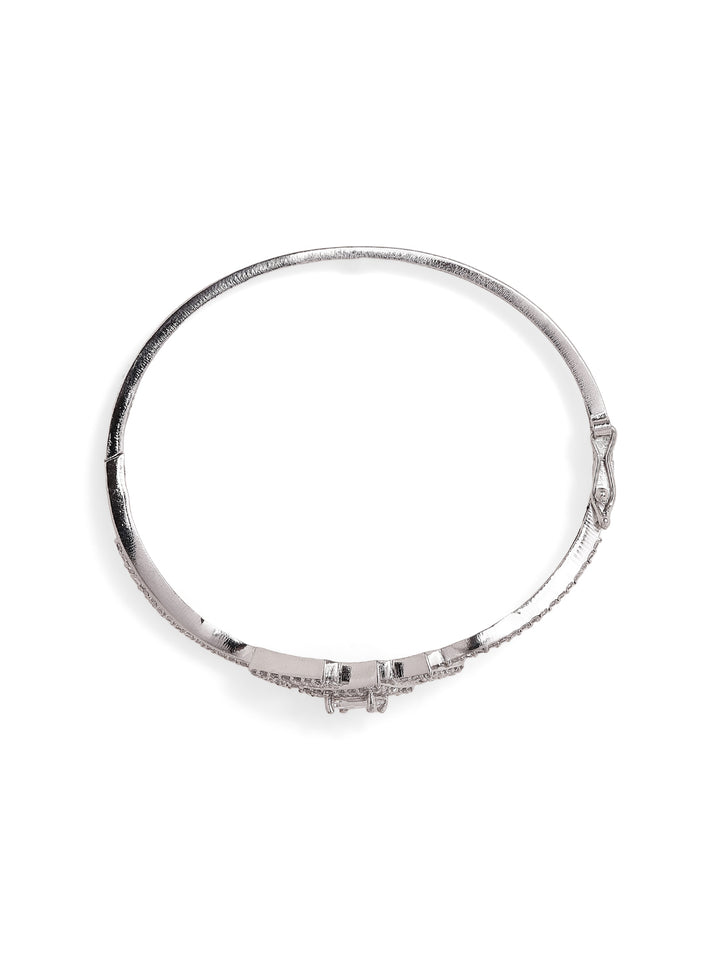 Geometry Pattern White Stoned AD Elegance Silver Plated Bracelet