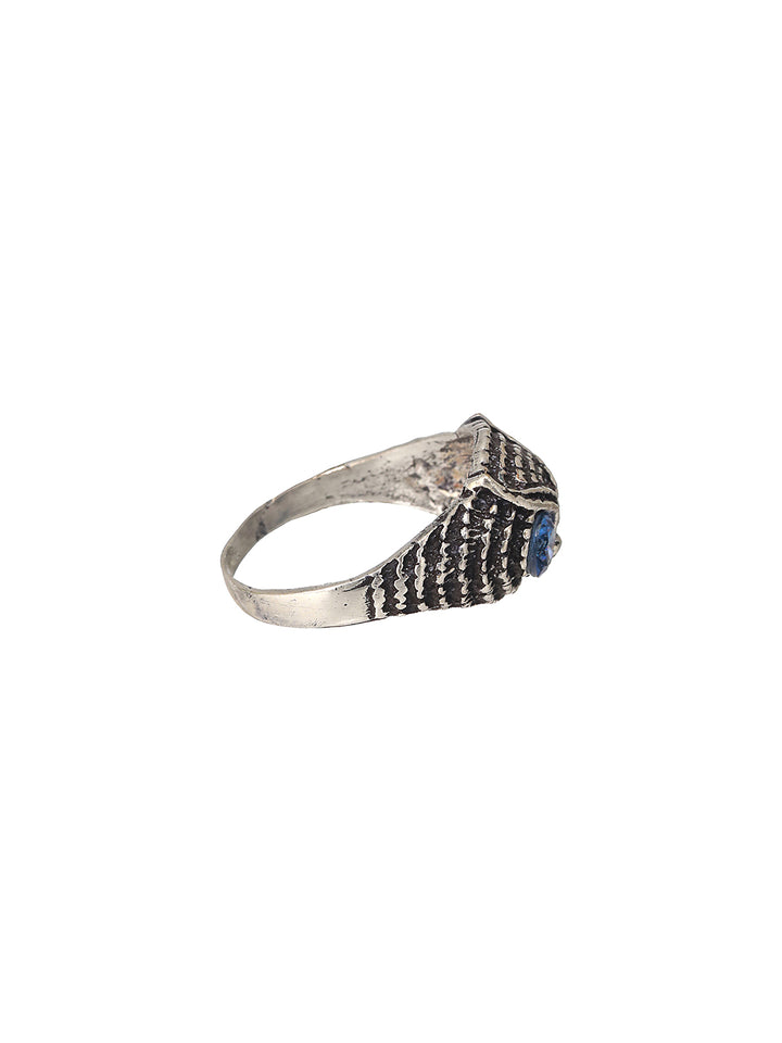 Bold by Priyaasi Blue-Eyed Owl Studded Silver-Plated Ring for Men