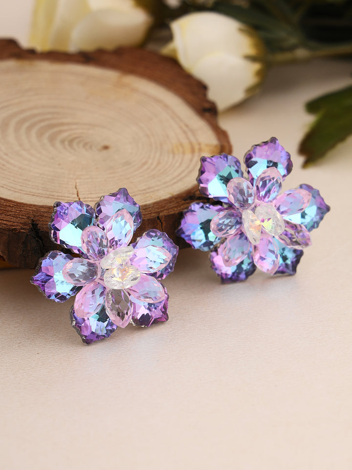 Prita by Priyaasi Pretty Purple Floral Studded Silver-Plated Stud Earrings