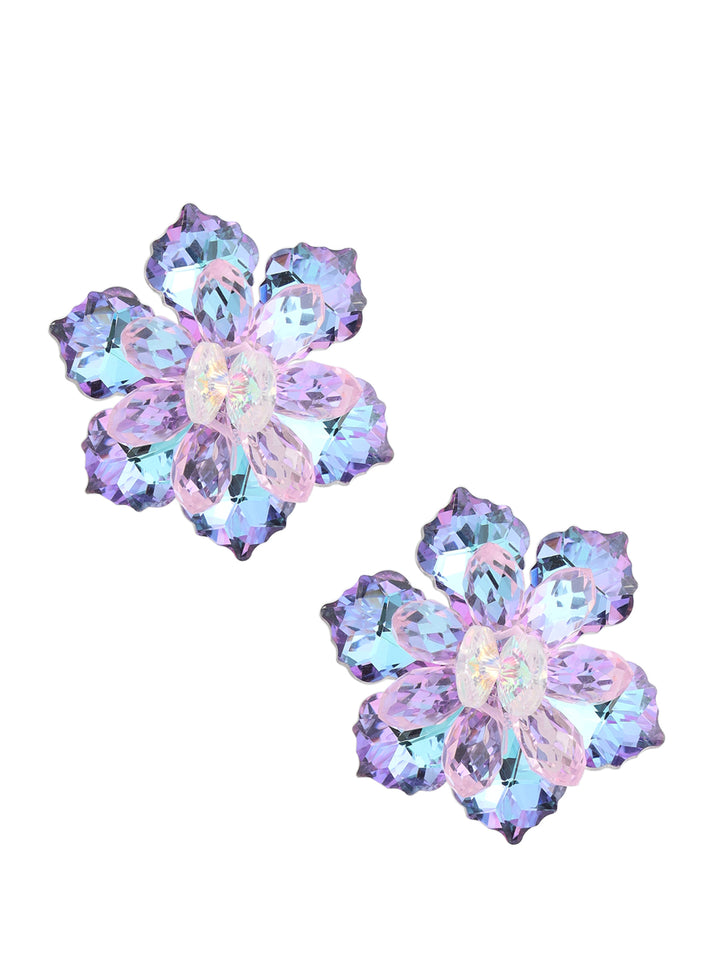 Prita by Priyaasi Pretty Purple Floral Studded Silver-Plated Stud Earrings