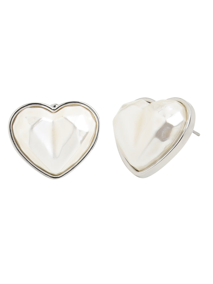 Prita by Priyaasi Glossy White Heart Silver-Plated Stud Earrings