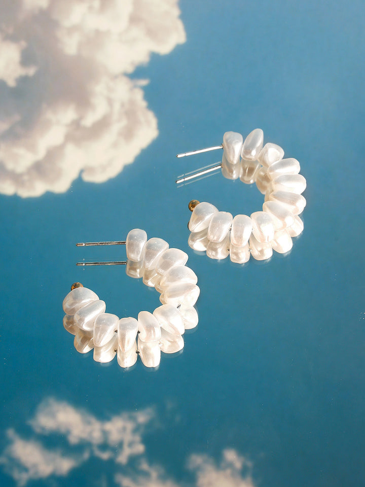 Priyaasi Classic Pearl Beaded Mini Hoop Gold Plated Earrings